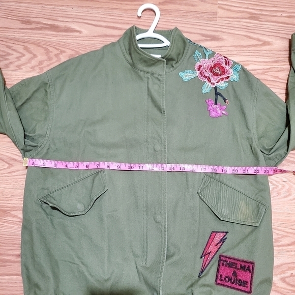 BASIC house women floral embroidred patch khaki green jacket size XS - Picture 14 of 16